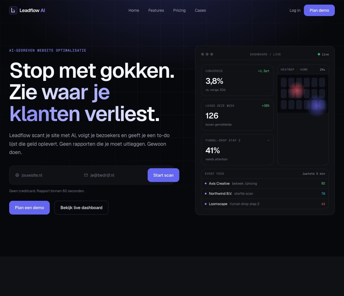 Screenshot van Leadflow AI